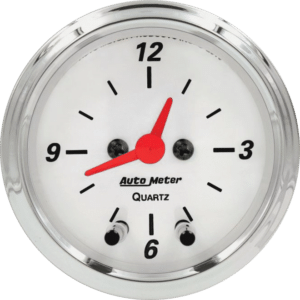 1385 Auto Meter Arctic White 2 1/16" Quartz Clock 12 volt or 16 volt