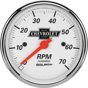 1398-00408 Auto Meter Chevy Vintage Bowtie 3-1/8" In-Dash 7,000 RPM Tachometer