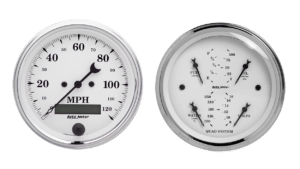 1600 Auto Meter Old Tyme White 2 Gauge Kit (3 3/8" Speedometer & Quad)