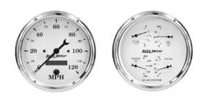 1603 Auto Meter Old Tyme White 2 Gauge Kit (5? Speedometer & Quad)