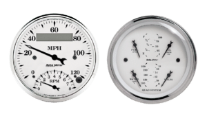 1620 Auto Meter Old Tyme White 2 Gauge Kit (3 3/8" Speedometer/Tachometer & Quad)