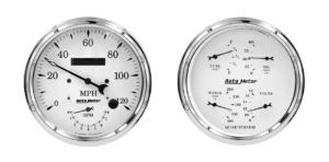1652 AutoMeter Old Tyme White 2 Gauge Kit (5? Speedometer/Tach & Quad)