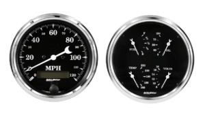 1700 Auto Meter Old Tyme Black 2 Gauge Kit (3 3/8" Speedometer & Quad)