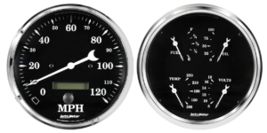 1703 AutoMeter Old Tyme Black 2 Gauge Kit (5? Speedometer & Quad)