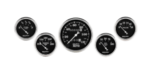 1708 Auto Meter Old Tyme Black 5 Gauge Kit w/ Mechanical Speedometer (3 1/8" & 2 1/16")
