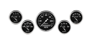 1709 Auto Meter Old Tyme Black 5 Gauge Kit w/ Electric Speedometer (3 1/8" & 2 1/16")