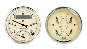 1820 Auto Meter Antique Beige 2 Gauge Kit (3 3/8" Speedometer/Tachometer & Quad)