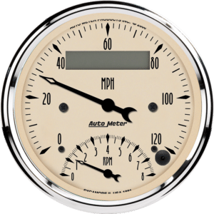 1881 Auto Meter Antique Beige 3 3/8" Speedometer/Tachometer Combo Gauge (120 MPH / 8,000 RPM)