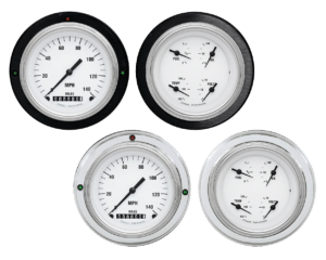 1937-1939 Ford Car or Truck Aluminum 2 Adapter Rings w/ Classic Instruments White Hot Gauges