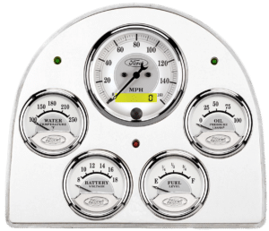 1952-1953 Ford Car Billet Aluminum Gauge Panel w/ Auto Meter Ford Masterpiece Silver Gauges