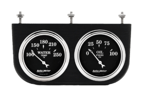 AutoMeter Old Tyme Black Oil Pressure & Water Temperature in Aluminum Gauge Panel