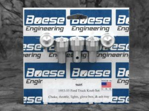 9605 1953-1955 Ford Truck 5 piece billet aluminum dash knob set. Includes choke, throttle, lights, glove box, & ashtray. (machine finish)