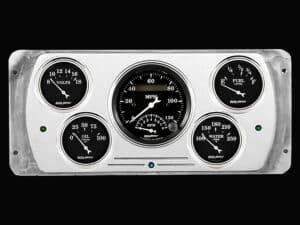 1937 Dodge Car Billet Aluminum Gauge Panel w Auto Meter Street Rod Series Gauges (Speedo/Tach)