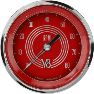 V8RS80SHC Classic Instruments 3 3/8" Red Steelie 8,000 RPM Tachometer